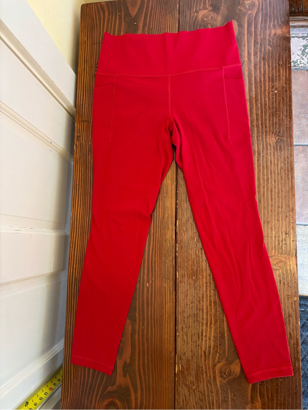 Athleta Salutation Stash Tight - Red Leggings with Side Pockets Size Medium